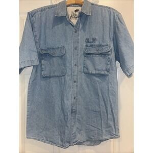 Bugle‎ Boy Mens Short Sleeve Button Up Denim Shirt Blue Size Medium